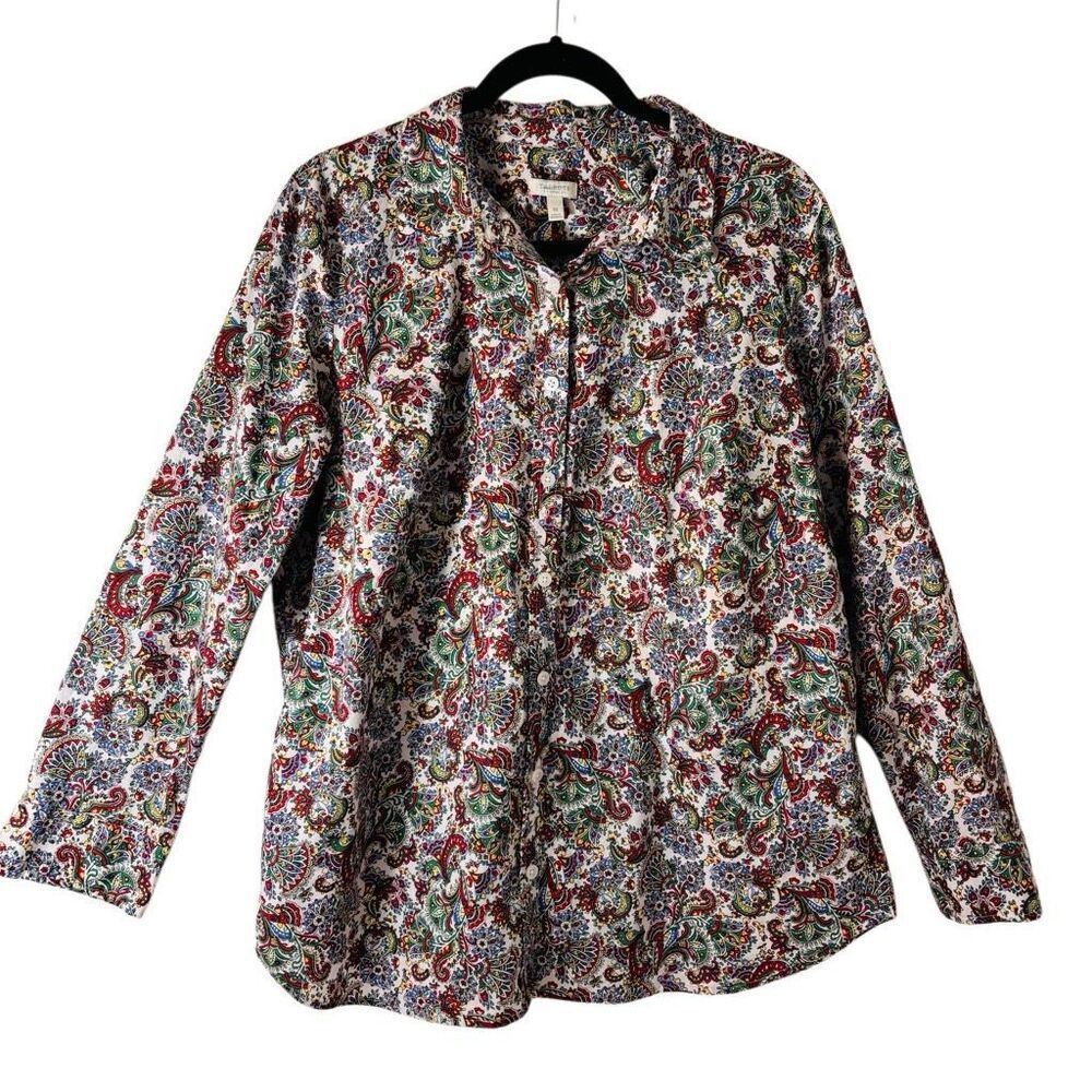 Talbots Woman 1X classic paisley print 100% cotton shirt blouse